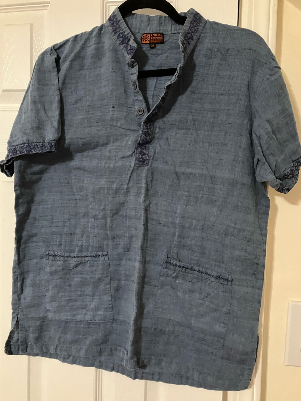 Casual Cotton Men's Blue Short-Sleeve Henley Shirt - NWOT, size S